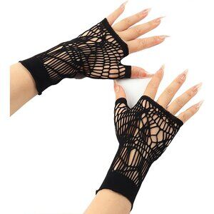 Women's Fishing Halloween Black 12 Net Gloves Fingerless Gothic Accessories